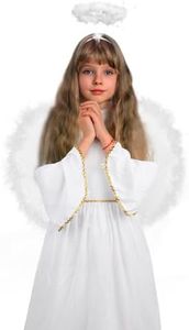 VEYLIN Kids Angel Costume Christmas Nativity Angel Fancy Dress Costume Angel Wings and Halo Girls Angel Fancy Dress Costume(M)