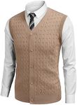 COOFANDY Men's Sleeveless Sweater Vest V-Neck Casual Cable Knit Button Down Cardigan Vest Khaki