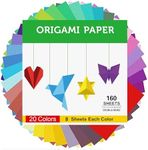 Origami Paper Double Sided Color - 160 Sheets - 20 Colors - 6 Inch Square Easy Fold Paper for Beginner