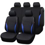 Flying Banner Universal Synthetic Leather Car Seat Covers Soft Cubic Triangle Design Airbag Compatible Protector(Full Set, Black and Blue)