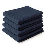 Encasa XO Kitchen Dish Towels Set | Navy Blue | Waffle Weave and Flat Hand Tea Towel | 70x45 cm | Quick Drying Reusable Cotton Washcloths | Multipurpose Lightweight Dishcloths Set of 4