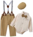 ZOEREA Baby Boy Clothes Infant Tuxedo Long Sleeve Gentleman Outfits + Suspender Pants + Bowtie + Beret Hat Baby Boy Suit Set