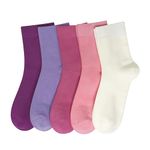 Women Ankle Socks Bamboo Crew Thin Ankle Height Boot Lightweight Color Anti Odor Soft Breathable Sock 5 Pairs (CA/US, Alpha, Large, Regular, Regular, Purple&Pink)