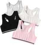 OYOANGLE Girl's 4 Pack Racerback Sports Bra Girls Sports Bras Print Solid Training Bras for Girls Teens 4 Pack Black 160