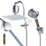 Hibbent All Metal 10'' Dual Filtered Rainfall Shower Head Combo, High Pressure Handheld Shower Head with 12'' Adjustable Curved Extension Arm, 20 Stage Shower Filter, 10-spray, 71'' Hose, Chrome