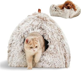 HAOLEYAO Cat Bed, Cats Cave for Indoor Cats, Soft Cat Dome,Self-Warming 2 in 1 Foldable Pet House with Washable Cushioned Pillow Calming Fluffy Dog Beds for Small Dogs with Anti-Slip Bottom(Brown)