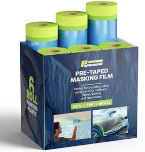 Pre-Taped Masking Film for Painting(6 Roll) - 44" x 66'Painters Plastic Sheeting with Tape and Drape, Painters Drop Cloth for Automotive & Home, Cover for Walls/Floors/Windows/Cars Protection