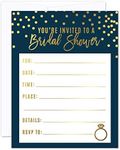 Andaz Press Navy Blue with Gold Metallic Ink Wedding Party Collection, Blank Bridal Shower Invitations with Envelopes, 20-Pack