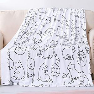 Sviuse Cat Blanket Twin Size Blanket Cat Gifts for Cat Lovers Soft Flannel White Cats Pattern Throw for Girls Women Kids (60" X 80", Cat 2)