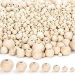 BELLE VOUS Natural Unfinished Wooden Craft Balls (1000 Pack) - 7 Assorted Sizes - Mini Round Wood Beads with Holes - for DIY Projects, Jewellery Making, Home/Party Decoration, Arts and Crafts