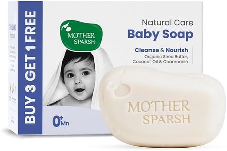 Mother Sparsh Natural Care Baby Soap-75g x 4 | BUY 3 GET 1 FREE | Soap for Babies with Chamomile, Shea Butter & Coconut Oil | Gently Cleanses Baby's Skin