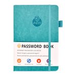 Password Book, Password Book with Small Pocket Size, Password Book with Alphabetical Tabs, for Internet Website Address Contacts Password Organizer with Pen, Elastic Band, Inner Pocket (Green)