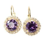 Navachi 18k Gold Plated Multicolor Round Zircon White Crystal Hook Leverback Earrings, Crystal Zircon Stone, Cubic Zirconia