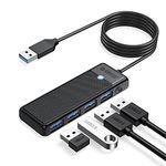 USB 3.0 Hub, ORICO 4-Port USB Hub with 6FT Long Cable, Ultra Slim USB Splitter for Laptop MacBook Pro, iMac, Surface Pro, XPS, PS5，PC, Flash Drive, Mobile HDD(Black/6ft)