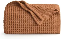 Bedsure 100% Cotton Large Throw Blanket for Couch - Waffle Weave Orange Throw Blanket for Bed, Lightweight and Soft Fall Throw Blanket for Office, 50x70 inches