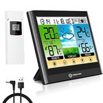 Geevon Indoor Outdoor Thermometer Wireless Weather Station, Digital Weather Hygrometer with Heat Index, Dew Point, Comfort Indicator, Temp Alert, Alarm Clock, and Adjustable Backlight