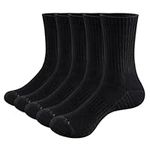 YUEDGE Mens Black Training Athletic Sports Socks Moisture Wicking Cotton Cushioned Crew Socks for Men 5 Pairs/Pack Size 6-9