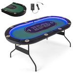 Giantex 10 Players Poker Table with Cup Holder, Folding Casino Leisure Table with 4 USB Ports, Extra Lights, Easy to Assemble, Foldable Game Poker Tables for Texas, Card Games (Green)