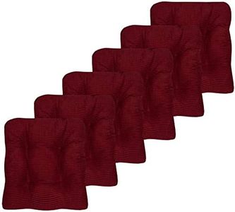 Sweet Home Collection Chair Cushion Crushed Memory Foam Pads Premium Slip Non Skid Microdot Rubber Back Tufted 16" x 16" x 3.25" Thick Seat Cover, Burgundy Red 6 Count