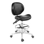 Grace & Grace Height Adjustable Rolling Swivel Stool Drafting Chair with Extra Comfort Round Seat and Backrest Heavy Duty Metal Base with Footrest for Salon,Massage, Factory, Shop