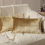 Phantoscope Pack of 2 Sparkling Velvet Decorative Solid Throw Decorative Pillow Cover Soft Gold Glitter Square Cushion Cover Pillowcase for Couch Bed and Chair, Gold, 12 x 20 inches, 30 x 50 cm