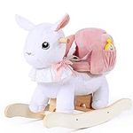 labebe Kids Rocking Horse for 1 Year Old and Up, White Rabbit Rocking Horse for Toddler 1-3 Age Girl, Plush Rocking Bunny with Seatbelt for 6 Months Babies, Children Ride-on Toy Wooden Animal Rocker