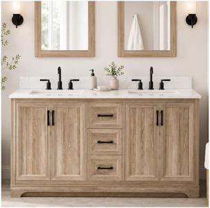 TILE & TOP Retford 60" Double Bathroom Vanity, 61" W x 22" D x 34.5" H, Carrara White Engineered Marble Top with Sink & Backsplash, Light Wood, MDF, Pre-Assembled, Soft-Closing Drawers and Doors.