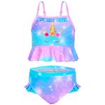 Sylfairy Girl Unicorn Bikini Set Mermaid Swimsuit Kids Swimwear Tankini Beachwear Bathing Suit (Puple Unicorn, 7-8 Years)