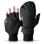 THE HEAT COMPANY - HEAT 2 SOFTSHELL - fingerless touchscreen glove and mitten in one - quality from the Alps - warm winter & bicycling gloves - against cold during sports & work – Black, L