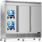 Coolski Commercial Freezer 82" W, 72 Cu.ft Stainless Steel Reach In Upright Freezer 3 Door, Auto-Defrost, 12 Adjustable Shelves, -13 to 5℉ Temp Control, LED Light, 5 Wheels