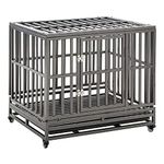 KELIXU Heavy Duty Dog Crate Large Dog cage Dog Kennels and Crates for Large Dogs Indoor Outdoor with Double Doors, Locks and Lockable Wheels, 96 cm LX 65 cm W X 82 cm H