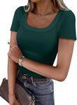 ANRABESS Women's Short Sleeve Tops Casual Scoop Neck Ribbed Knit Slim Fitted Basic Tee Shirts 2025 Summer Trendy Outfits Forest Green Large