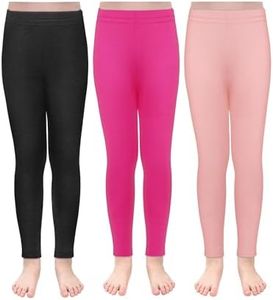 TODDOR 3 Pack Girls Fleece Lined Leggings Stretchy Velvet Pants Warm Full Length Tights Winter Clothes for Kids, Black, Pink, Hot Pink, 10-12 Years