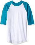 Soffe Boys' Big Baseball Jersey, White/Teal, X-Small