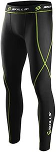 Skills Compression Tights for Men Active Cool Dry Base Layer Running Workout Athletic Leggings (Black/Green, M, m)