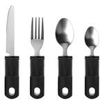 Jetisva Easy Grip Cutlery Set of 4 Black Disability Aids with Knife Fork Spoon Large Wide Handled Arthritis Hands Aids Cutlery Adaptive Eating Drinking Utensils for Disabled People Elderly Parkinson