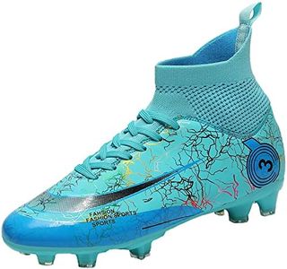 VTASQ Boys' Football Boots Kids Girls Turf High Top Spikes Non-Slip Junior Soccer Shoes Sports Shoes Soccer Athletics Training Shoes Outdoor Sneakers for Unisex, Cyan, 6 UK