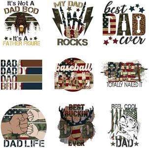 9pcs Fathers's Day Iron on Transfer Patches for Clothing DIY Washable Iron on Stickers for Clothes Heat Transfer Vinyl Decals Appliques