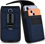 ykooe Heavy Duty Dual Phone Case for Two Phones, Fits for iPhone and Samsung, Sturdy Build, Durable Nylon Double Phone Holster with Strong Metal Belt Clip for Secure Protection, Blue