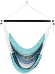 Sunnydaze Caribbean XL Hanging Outdoor Hammock Chair - Soft-Spun Polyester Rope - 300-Pound Capacity - Lagoon Stripes Blue