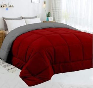 Bright Décor All Season 150 GSM - Double-Reversible Bed Comforter/Quilt/Blanket/Rajai - Down Alternative Quilted Duvet Insert with Corner Ties - Winter Warm - Machine Washable_Red and Grey