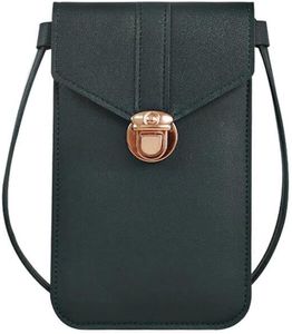AIMALL Stylish PU Leather Mobile Phone Crossbody Bag with Touch Screen Clear Window - Secure Lock Closure, Compact Purse for Easy Accessibility