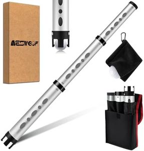AESWGOF Golf Ball Picker Upper Tube, Durable Aluminum Alloy Golf Ball Retriever, Holds 24 Golf Balls, with Carry Bag, Ball Towel & 2 Secure Twist-On Caps