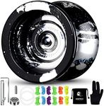 Dual Purpose Yoyo N11 Responsive Yoyo for Kids, Professional Yoyo with Premium Stainless Steel Unresponsive Bearing for Advanced Play + Bearing Removal Tool +Glove+ Bag +12 Yoyo Strings - Black Silver