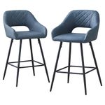 JaHECOME Bar Stools Set of 2 Blue Grey Leatherette Exterior Bar Chairs Breakfast Dining Kitchen High Stools with Armrest, Backrest for Breakfast Bar, Counter Kitchen and Home