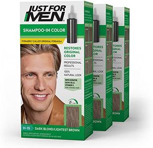 Just For Men Shampoo-In Color (Formerly Original Formula), Mens Hair Color with Keratin and Vitamin E for Stronger Hair - Dark Blond/Lightest Brown, H-15, Pack of 3