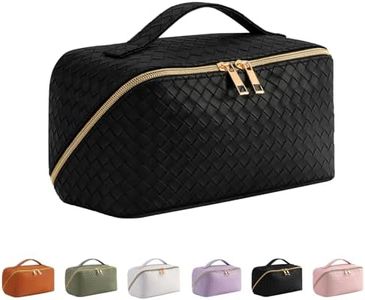 Makeup Bag，Large Capacity Travel Cosmetic Bag, Double Zip PU Waterproof Ladies Portable Travel Toiletry Bag, Portable Skin Care Bag with Carry Handle and Compartment