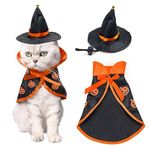 Cat Halloween Costume Halloween Cat Clothes Vampire Pet Costume with Cloak & Wizard Hat Costume for Small Dogs Holiday Clothes Cats Outfits Pet Halloween Outfits Costume for Halloween Christmas Party