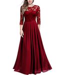 MIUSOL Women's Retro Floral Lace 3/4 Sleeve Wedding Bridesmaid Maxi Dress (XX-Large, Red)