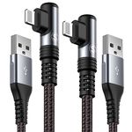 Right Angle i Phone Charger Cable, [2 Pack,1.5ft], Ligtning Cable Fast Charging Nylon Braided Compatible with i Phone 14/13/12/11 Pro Max/XS MAX/XR/XS/X/8/7/Plus/6S/6/SE/5S/i Pad -Grey